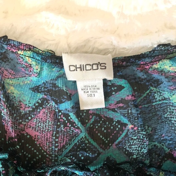 CHICO’S Silk Blue Purple Patterned Women’s Blouse, Size 3 (XL-16) - Picture 2 of 3